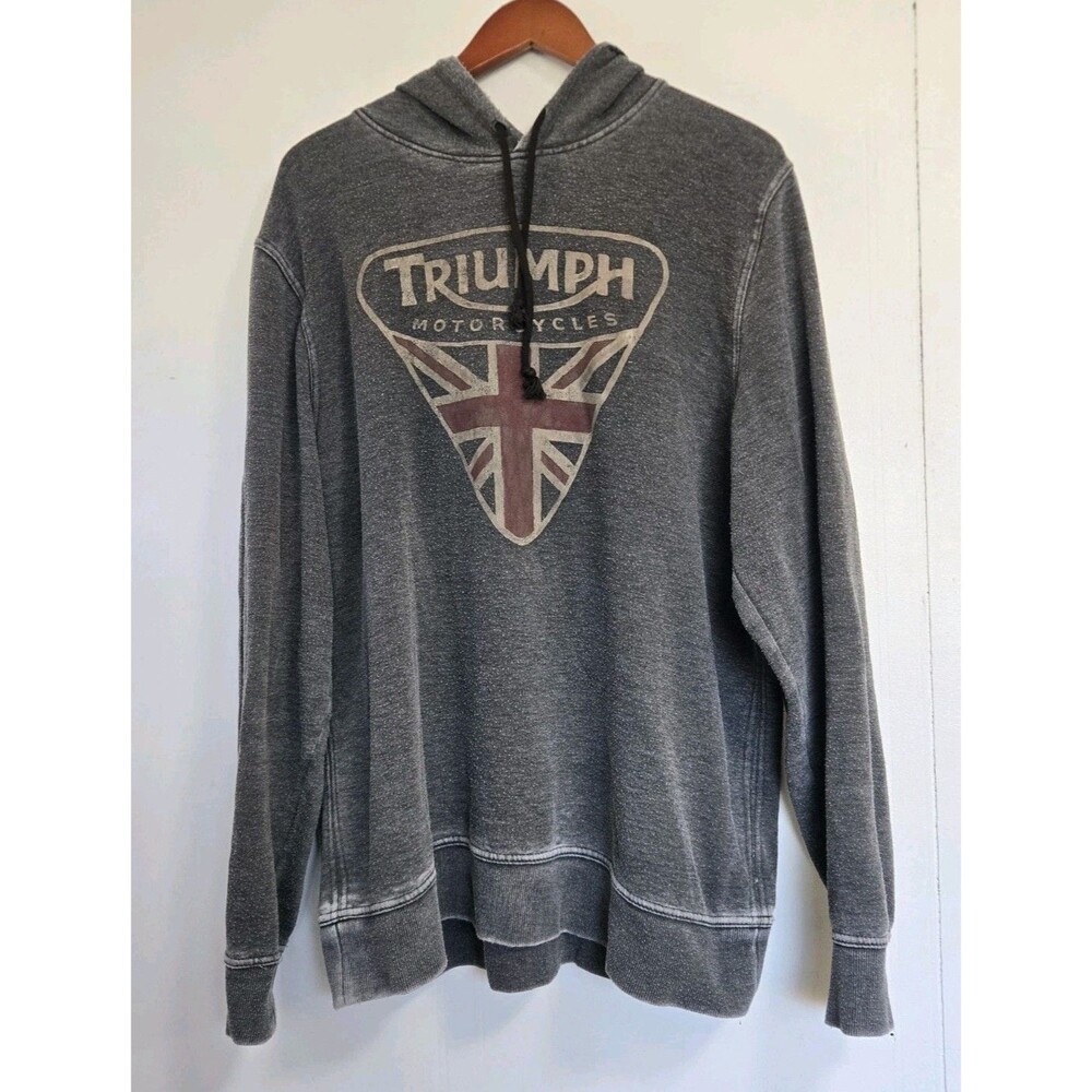 Triumph Motorcycles Lucky Brand Hoodie Mens XL Gray Pullover Sweatshirt Y2K